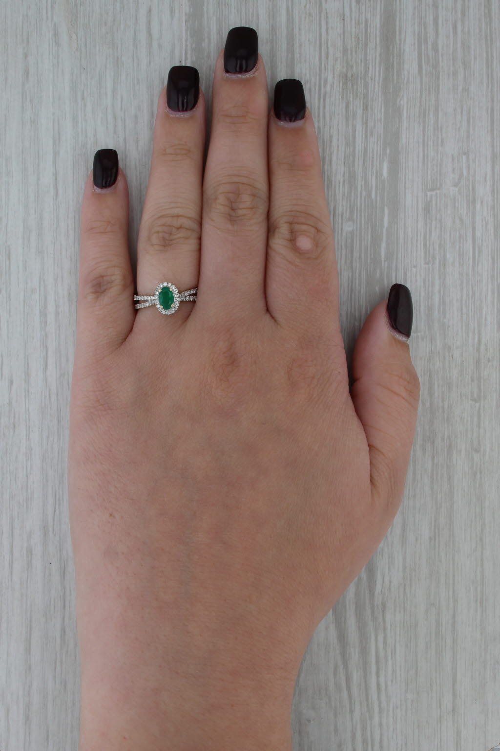 0.86ctw Oval Emerald Diamond Halo Ring 14k Yellow Gold Size 7 Engagement