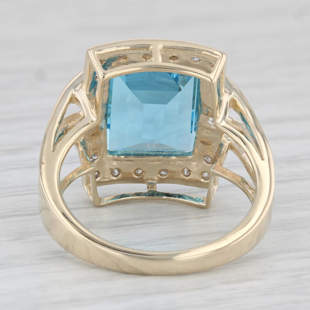 Gray 7.86ctw Emerald Cut Blue Topaz Diamond Ring 10k Yellow Gold Size 7.25