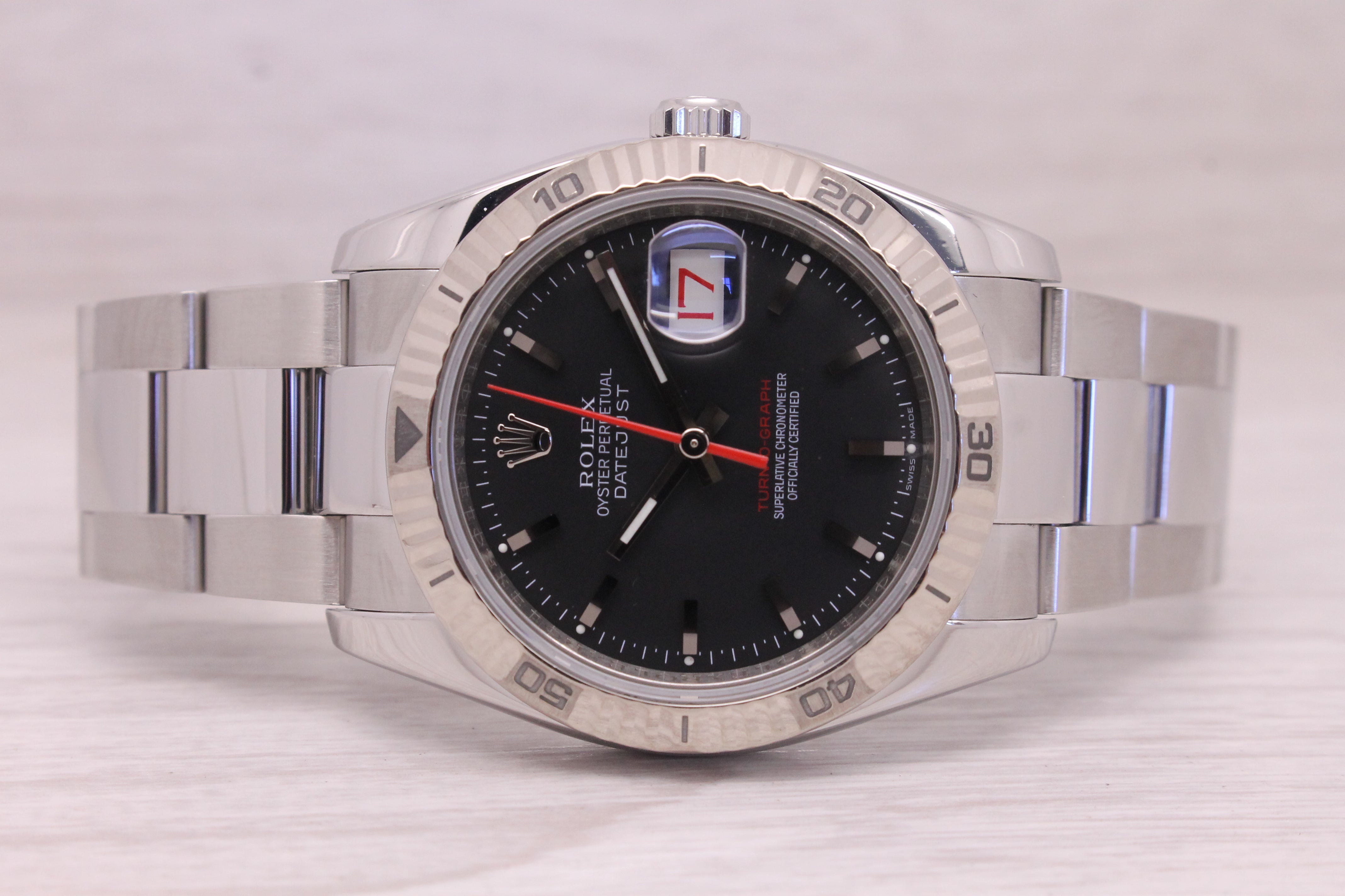 Rolex Datejust Turn O Graph 116264 Mens 36mm Steel & 18k Watch Black Box Papers