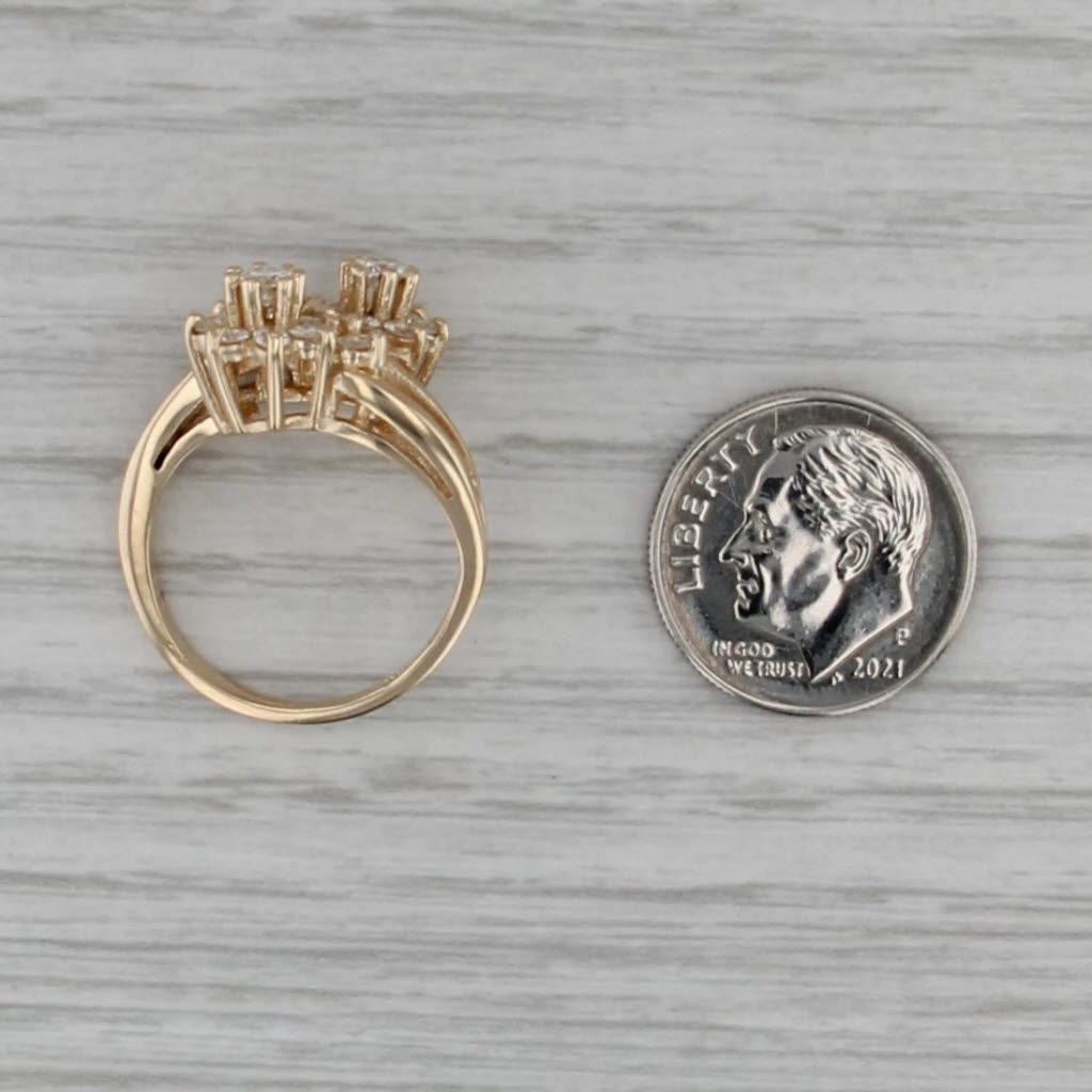 0.65ctw Diamond Flower Bypass Ring 14k Yellow Gold Size 5.5