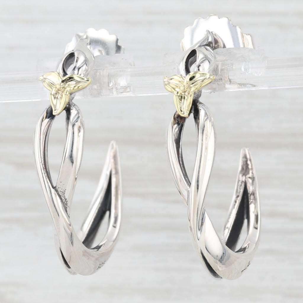 Light Gray Ann King Flower Hoop Earrings Sterling Silver 18k Gold Round Hoops