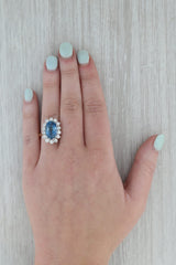 5.88ctw Oval Aquamarine Diamond Halo Ring 14k Gold Size 6.75 Arthritic Band GIA
