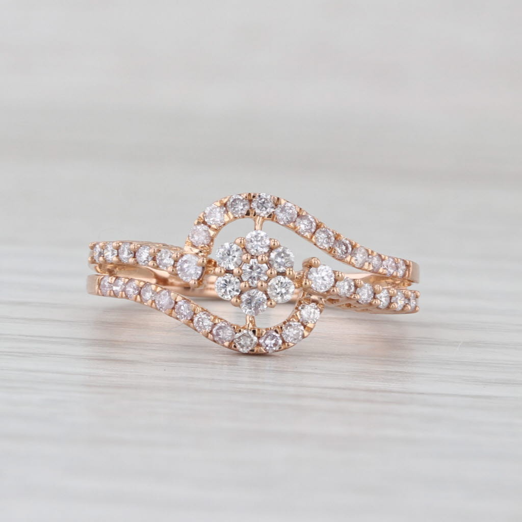 0.52ctw Diamond Cluster Bypass Engagement Ring 18k Rose Gold Size 7.25 COA