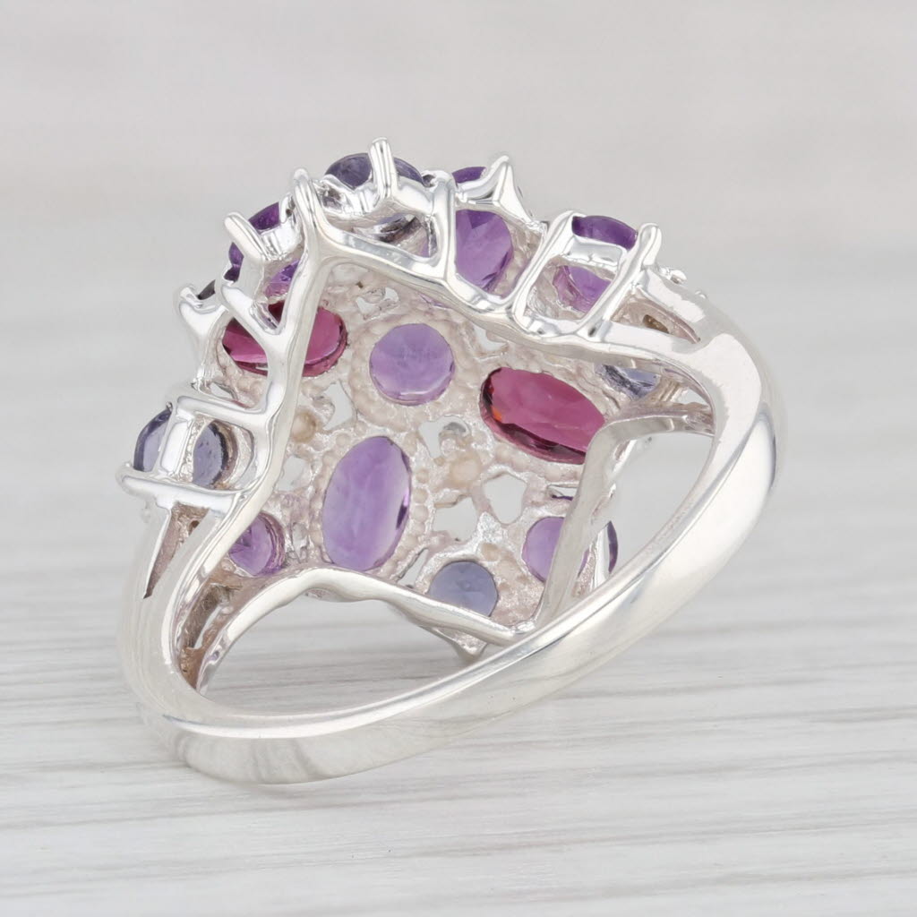 Light Gray 2.14ctw Amethyst Garnet Iolite Cluster Ring Sterling Silver Size 6.25