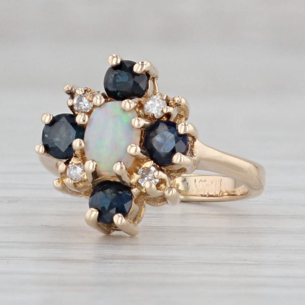 Gray 0.66ctw Opal Blue Sapphire Diamond Cluster Ring 14k Yellow Gold Small Size 2.5