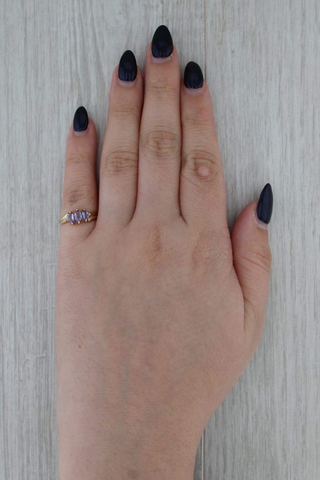 0.51ctw Tanzanite Diamond Ring 10k Yellwo Gold Marquise 3-Stone Size 4.25