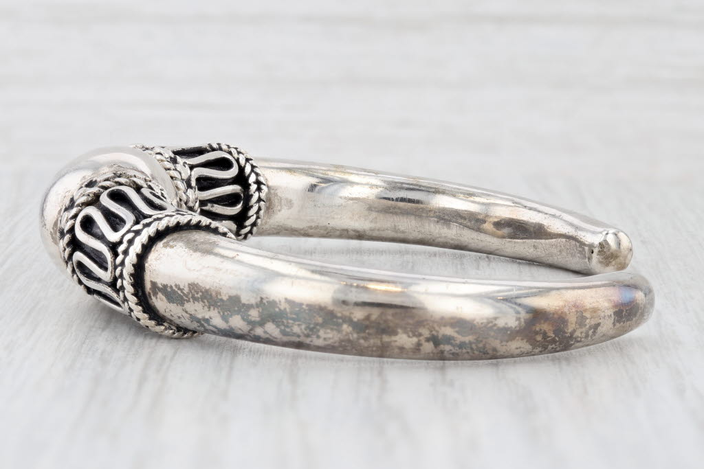Light Gray Vintage Cuff Bracelet Sterling Silver Statement 6.5"