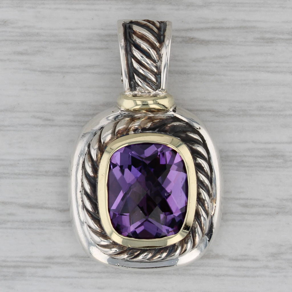 Gray David Yurman 5.30ct Amethyst Enhancer Pendant Sterling Silver 14k Gold Clip