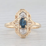 Vintage Blue Sapphire Diamond Ring 10k Yellow Gold Size 6.25