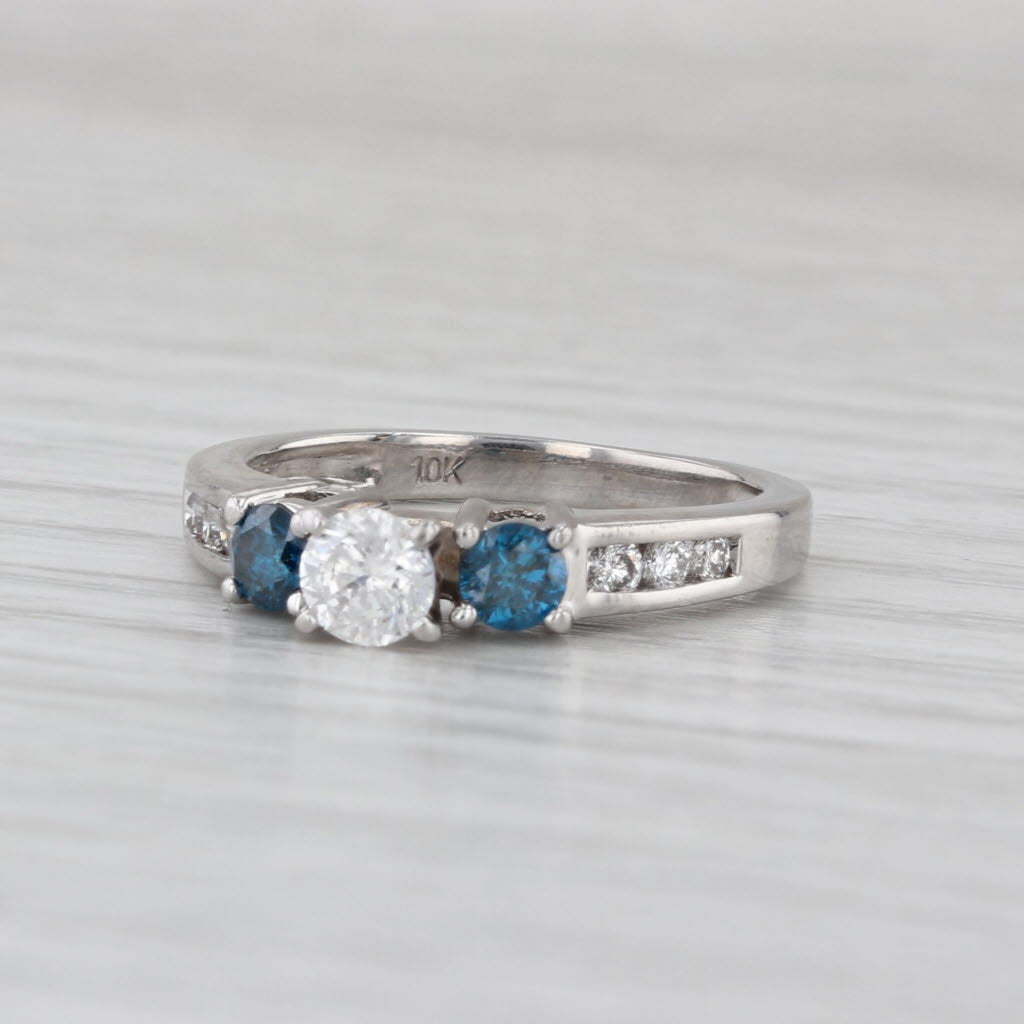 0.70ctw White Blue Diamond Engagement Ring 10k White Gold Size 5 3-Stone