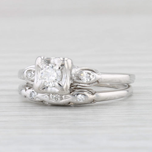 Light Gray Vintage Art Carved 0.21ctw Diamond Engagement Ring Wedding Band Bridal 14k Gold