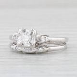 Vintage Art Carved 0.21ctw Diamond Engagement Ring Wedding Band Bridal 14k Gold