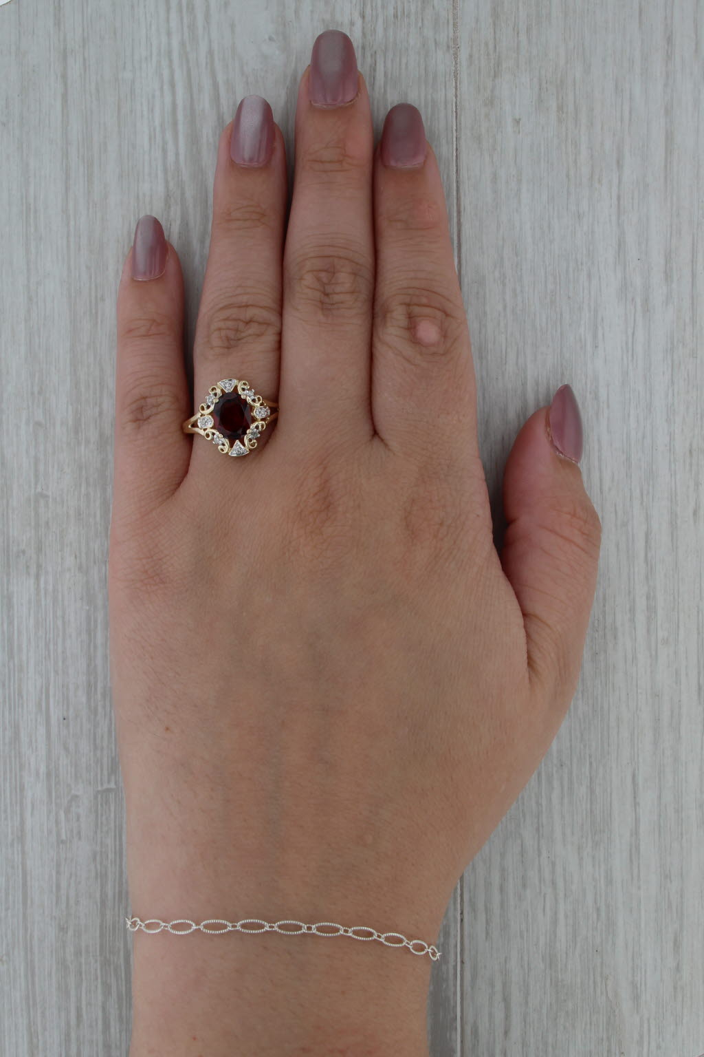 2.10ctw Oval Garnet Diamond Ring 14k Yellow Gold Size 9