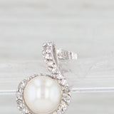 Light Gray Cultured Pearl Diamond Halo Stud Earrings 10k White Gold Pierced Studs