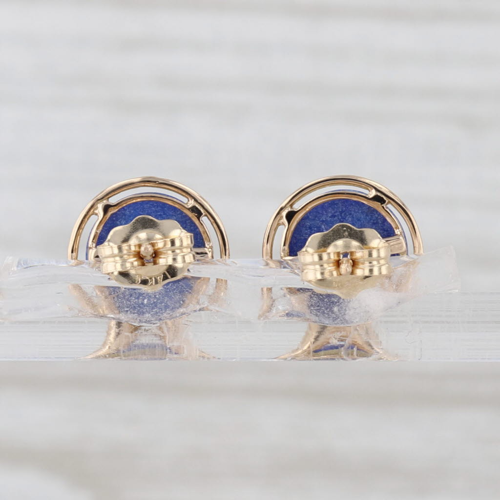 Lapis Lazuli Stud Earrings 14k Yellow Gold Solitaire Cabochon Studs