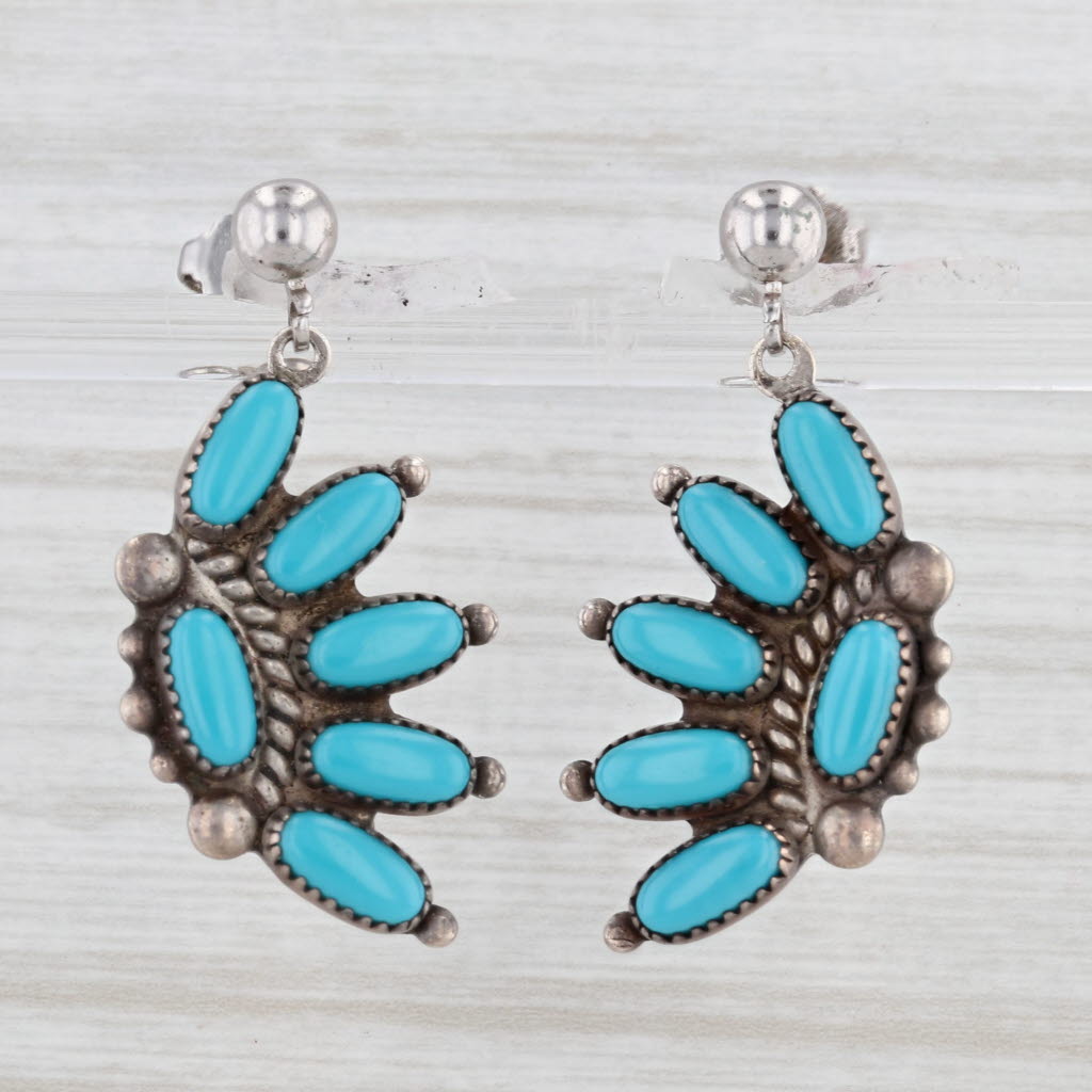 Light Gray Southwestern Turquoise Dangle Earrings Sterling Silver Pierced Drops