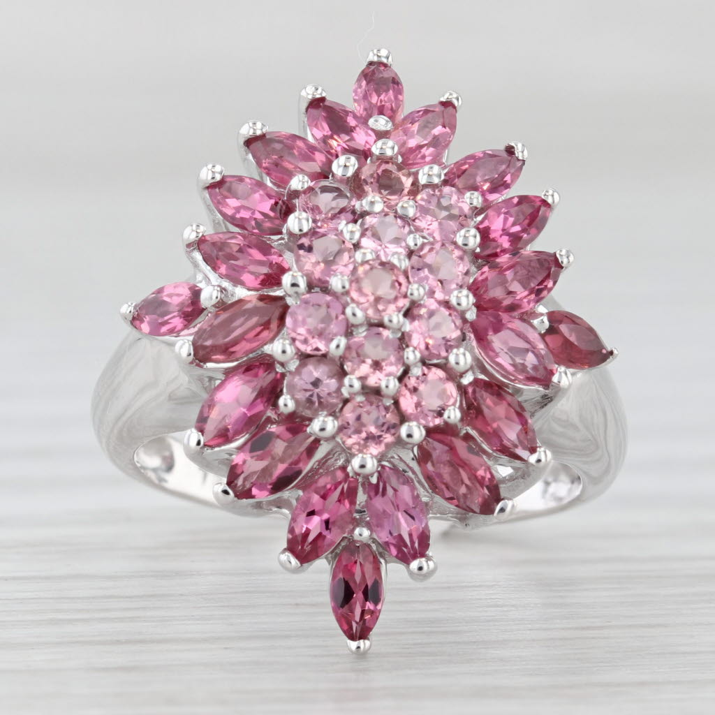 2ctw Pink Tourmaline Cluster Cocktail Ring 14k Yellow Gold Size 7