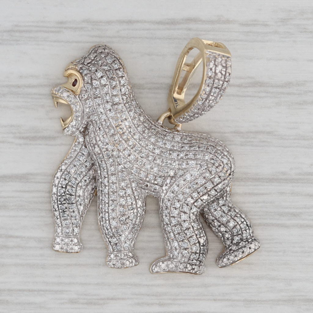 Gray 0.40ctw Diamond Gorilla Pendant 10k White Yellow Gold Statement