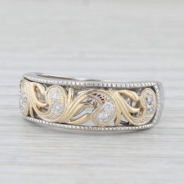 0.12ctw Diamond Floral Ring 10k Yellow White Gold Size 7 Wedding Band Ornate