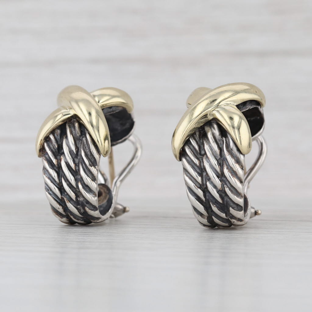 David Yurman Cable Crossover J-Hook Earrings Sterling Silver 14k Gold Drops