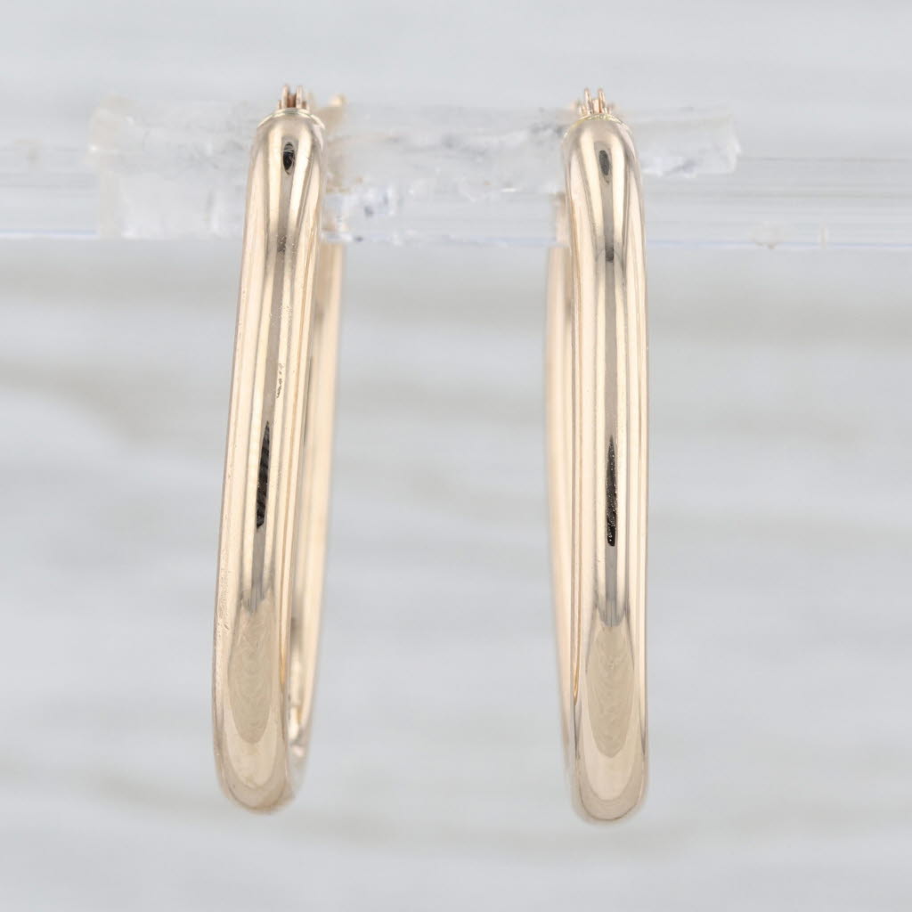 Oval Hoop Earrings 10k Gold Snap Top Posts Tube Hoops 30 x 3.2 mm