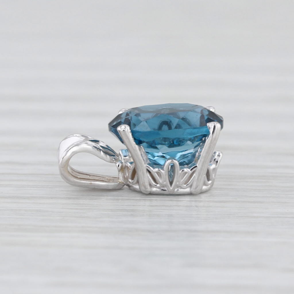 New 2.24ct Oval London Blue Topaz Solitaire Pendant 14k White Gold Small Drop