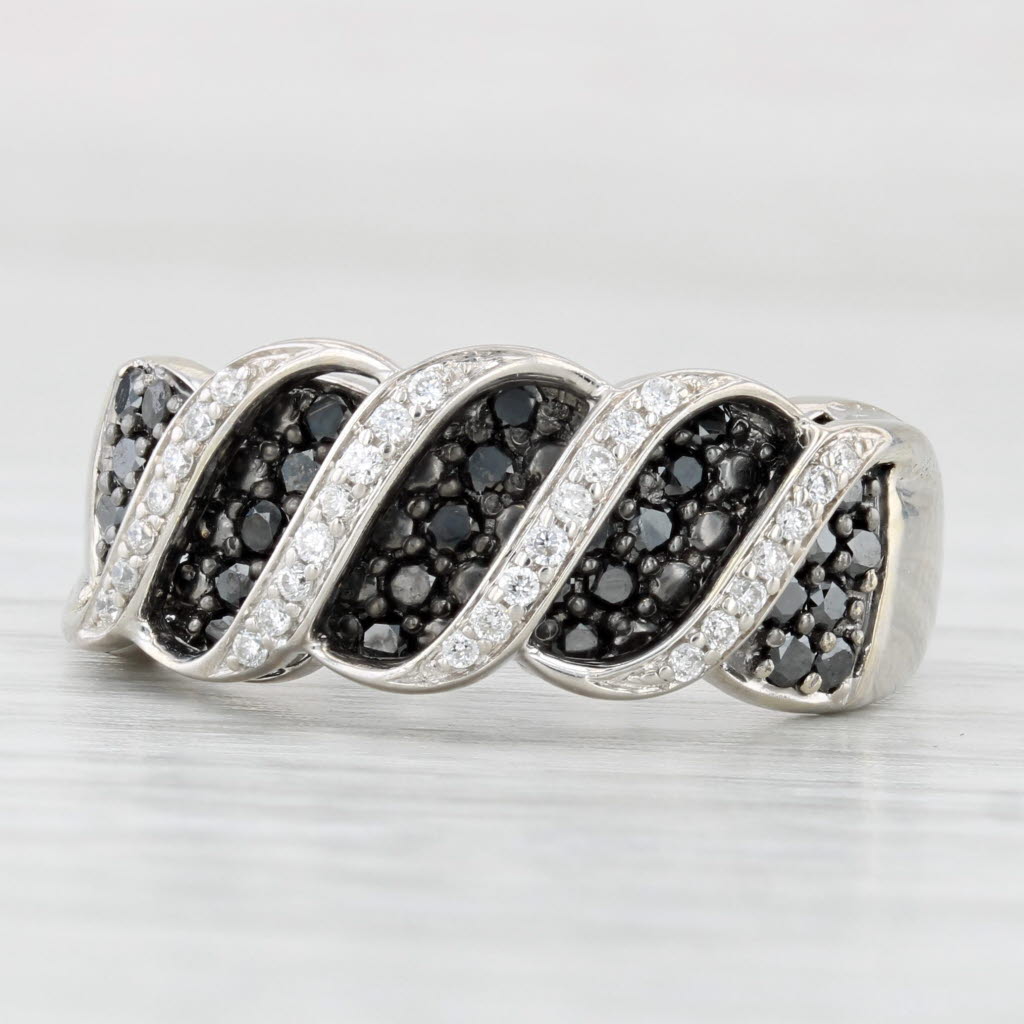 Light Gray 0.70ctw Black White Diamond Ring 14k White Gold Size 8