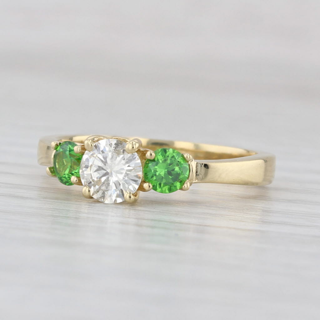 1.17ctw Diamond Green Demantoid Garnet 3-Stone Engagement Ring 18k Gold Sz 7.75