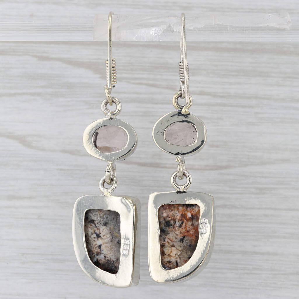 Quartz Chalcedony Dangle Statement Earrings Sterling Silver Hook Posts
