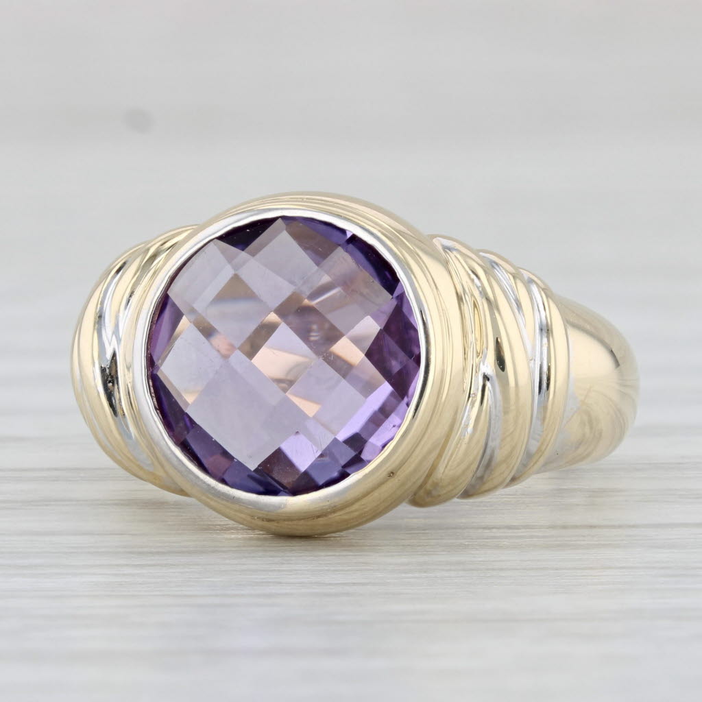 Light Gray 2.75ct Amethyst Solitaire Ring 14k Yellow Gold Size 6 Round Checkerboard