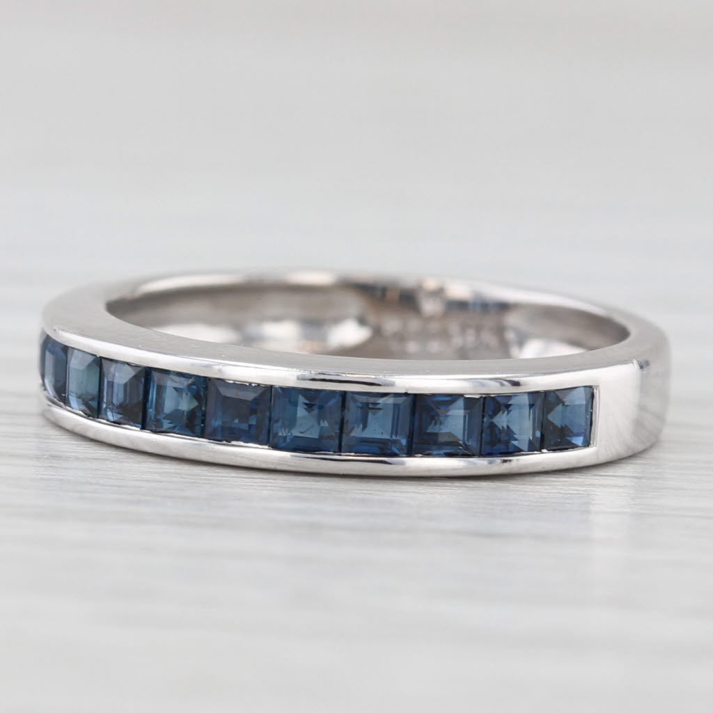 0.60ctw Blue Sapphire Wedding Ring 18k White Gold Stackable Band Size 6.25