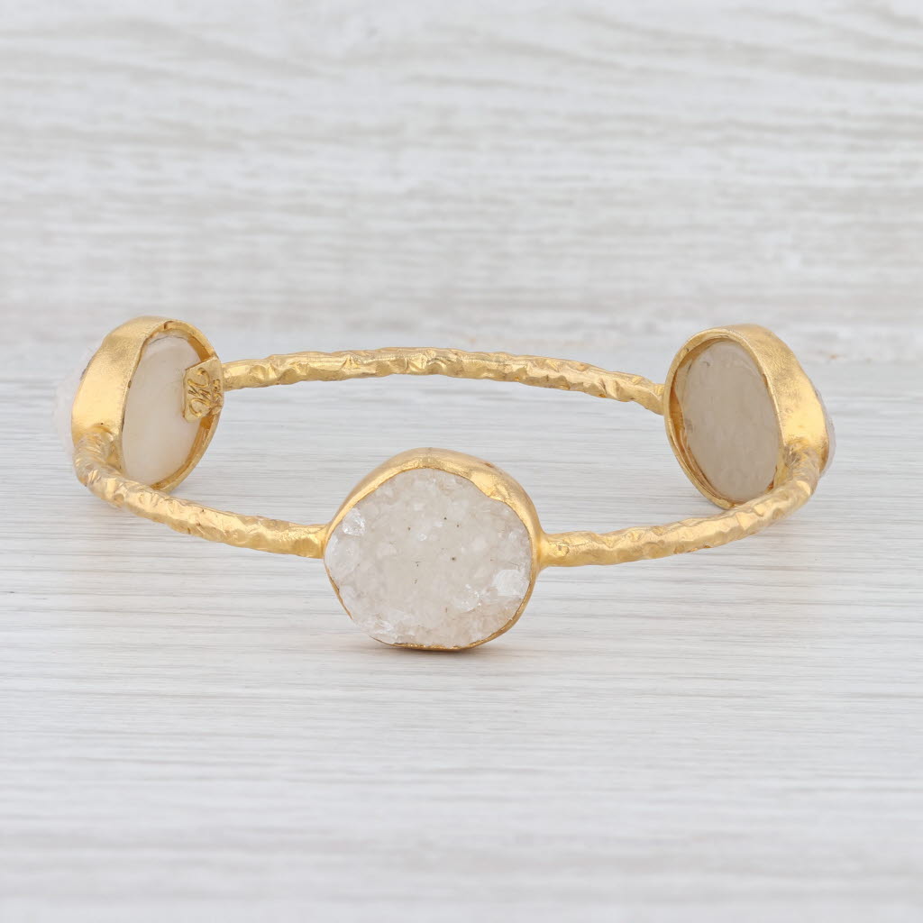 New Nina Nguyen White Druzy Bamboo Bangle Bracelet Sterling Silver 22k Vermeil