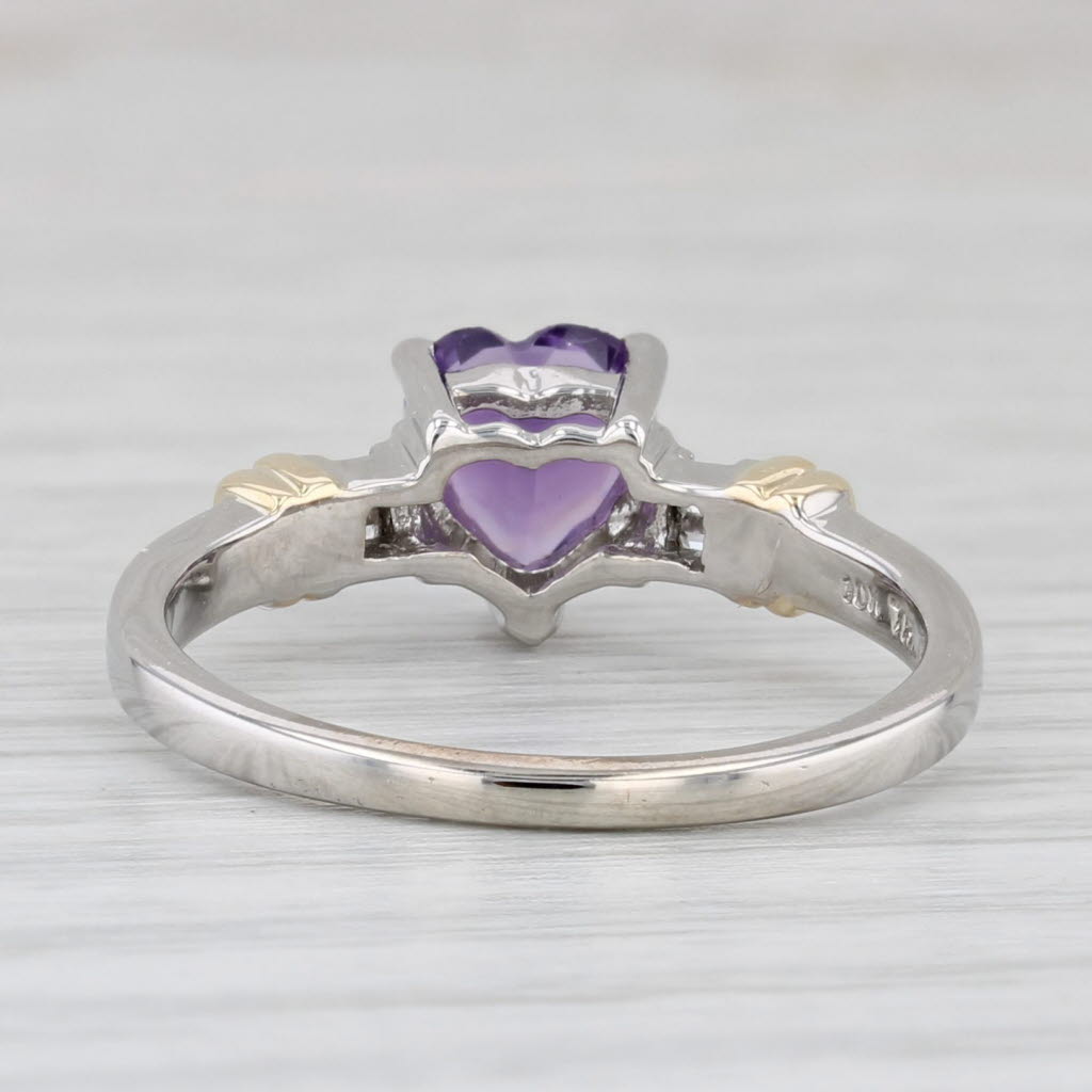 Light Gray 0.75ctw Amethyst Heart Diamond Ring 10k White Yellow Gold Size 7.25