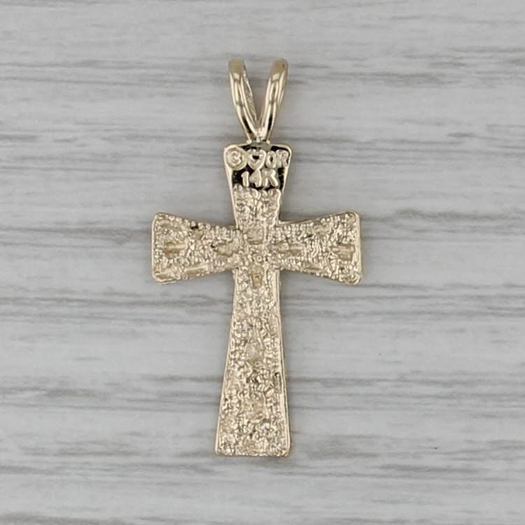 Gold Nugget Cross Pendant 14k Yellow Gold Religious Jewelry