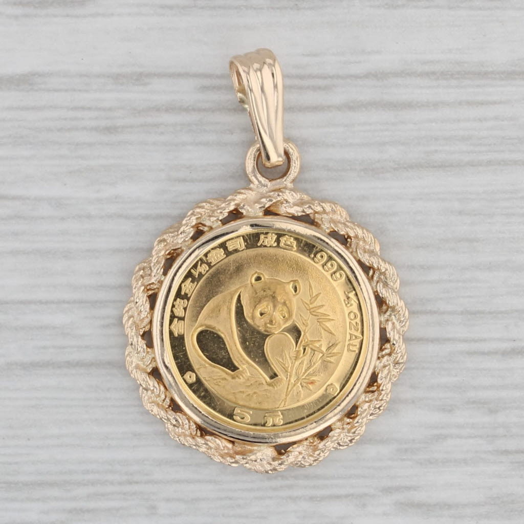 Gray Authentic Chinese Panda Coin Pendant 14k 999 1/20ozt Gold 5 Yuan 1988