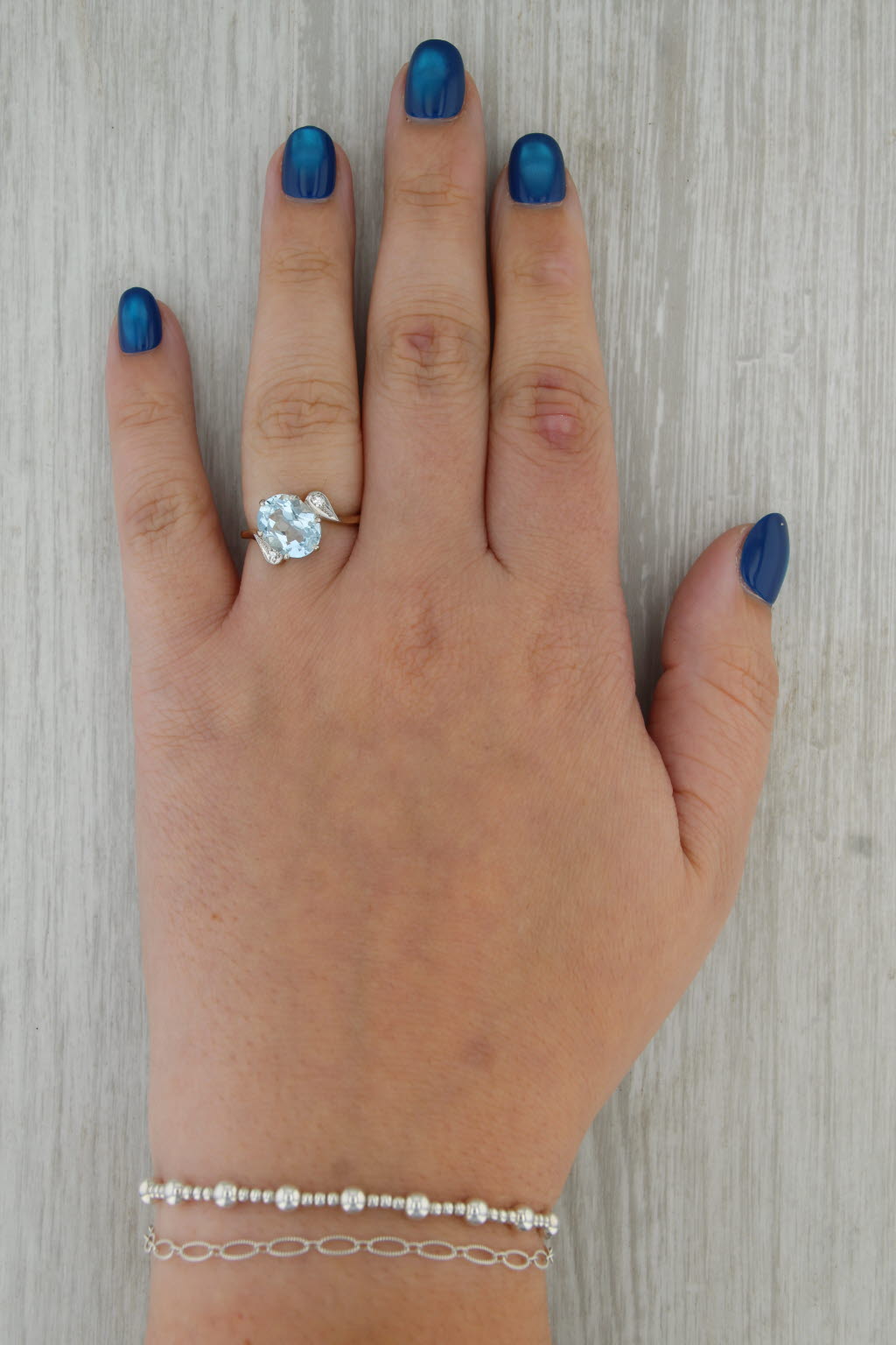 Vintage 2.28ctw Aquarmarine Diamond Bypass Ring 10k Yellow Gold Size 6