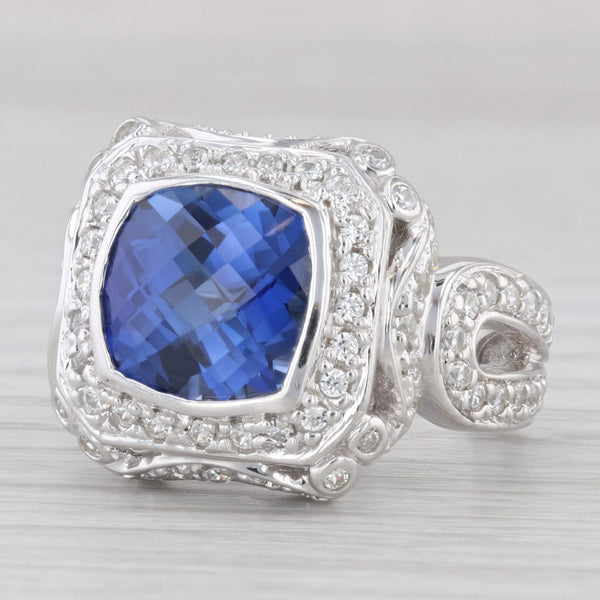 Light Gray 7.44ctw Lab Created Blue Sapphire Cubic Zirconia Ring 14k Gold Size 9 Cocktail