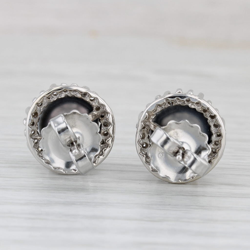 Light Gray Black Cultured Pearl Diamond Halo Stud Earrings 14k White Gold Lia Sophia