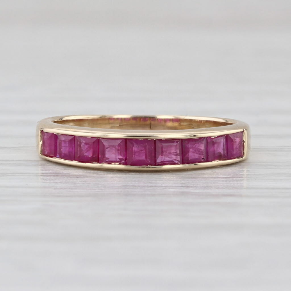 0.75ctw Ruby Ring 14k Yellow Gold Channel Set Squares Stackable Wedding Band