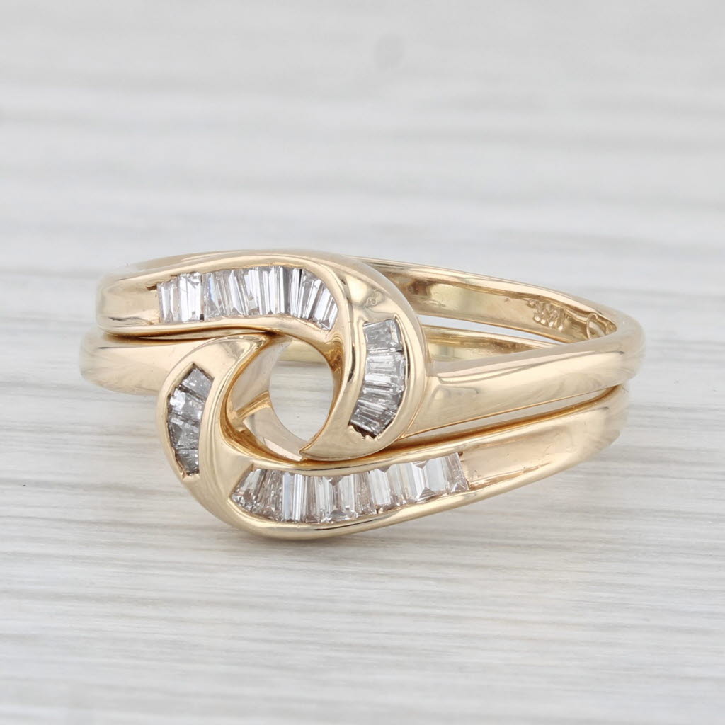 Light Gray 0.15ctw Diamond Ring Jackets Guards 14k Yellow Gold Wedding Bands Size 5.75