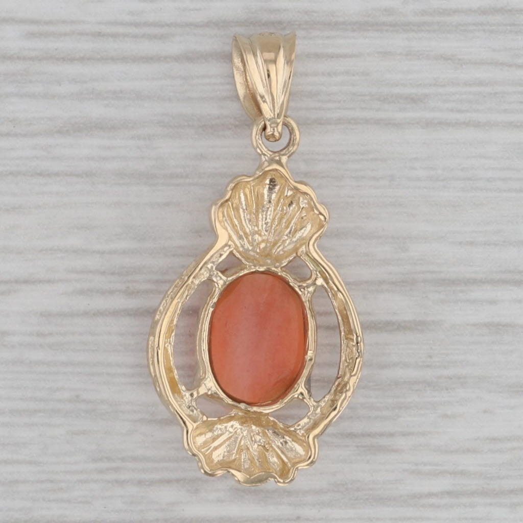 Gray Vintage Coral Drop Pendant 14k Yellow Gold Oval Cabochon Solitaire