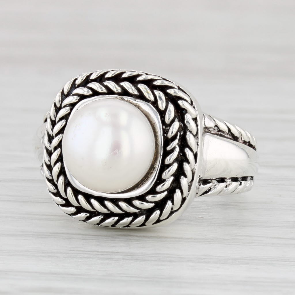 Light Gray Judith Ripka Cultured Button Pearl Ring Sterling Silver Size 6 Solitaire