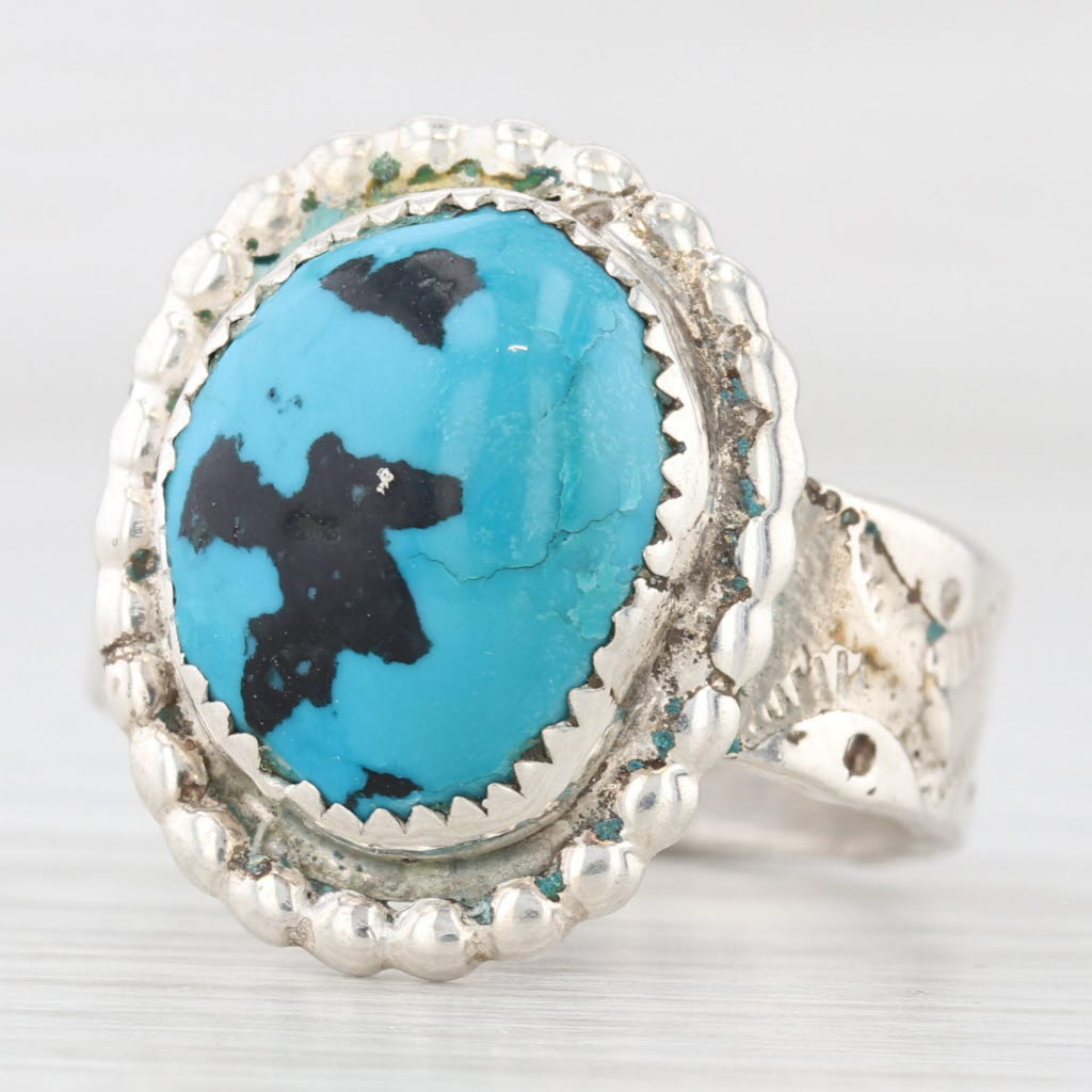 Vintage Native American Turquoise Ring Sterling Silver Size 7.75 Statement