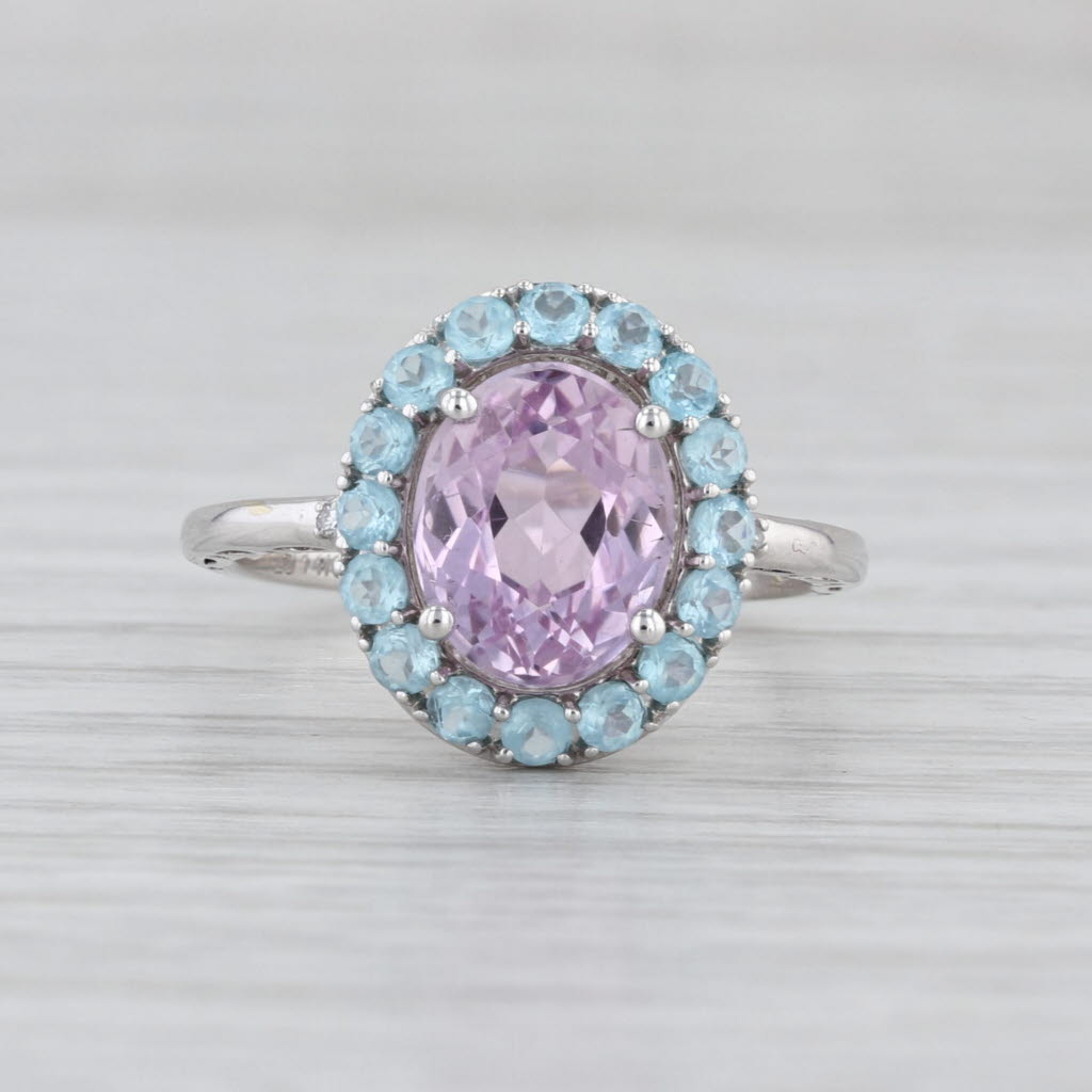 2.70ctw Oval Pink Kunzite Blue Apatite Halo Ring 14k White Gold Size 6.25