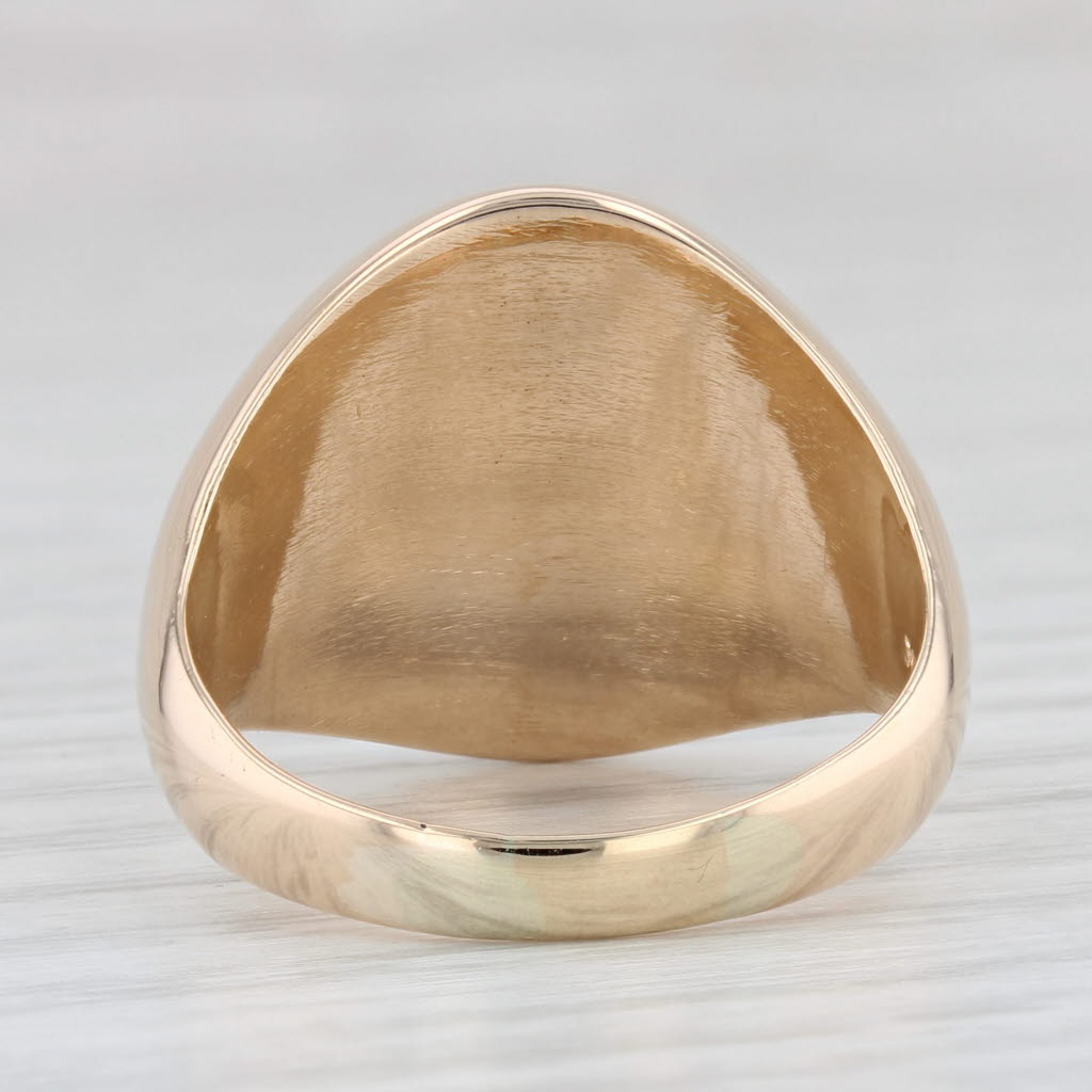 Light Gray Round Engravable Signet Ring 14k Yellow Gold Size 10 Men's