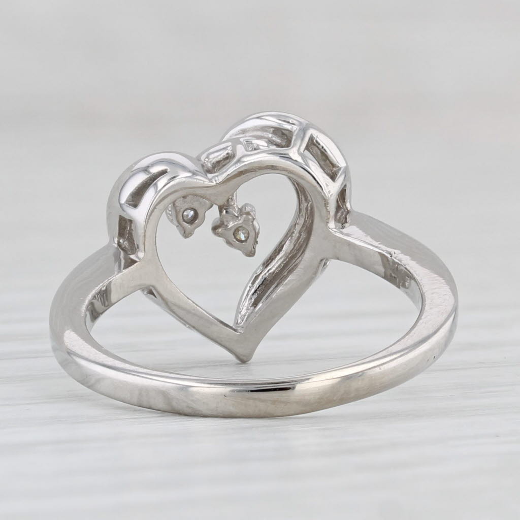 Light Gray Two Diamonds Inside Open Heart Ring 14k White Gold Size 4.5