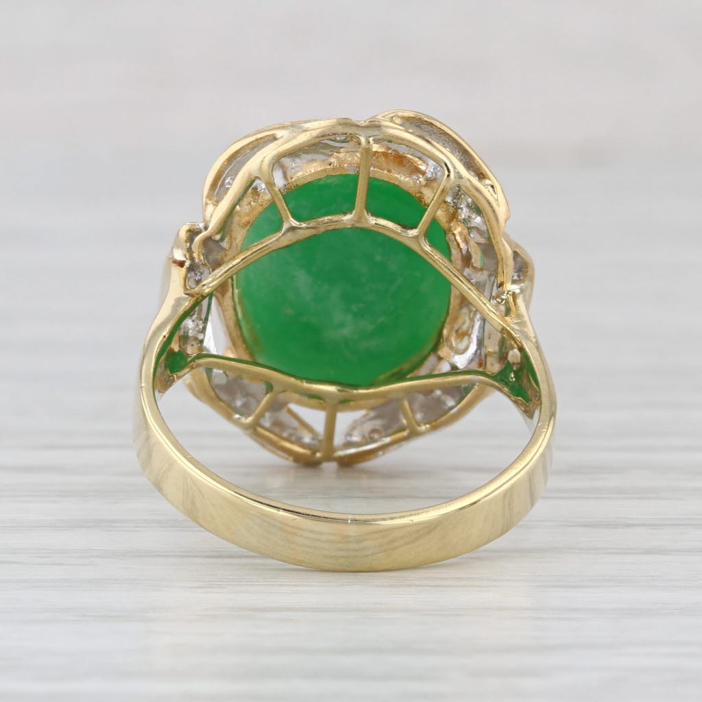 Green Jadeite Jade 0.20ctw Diamond Ring 18k Yellow Gold Size 9.5