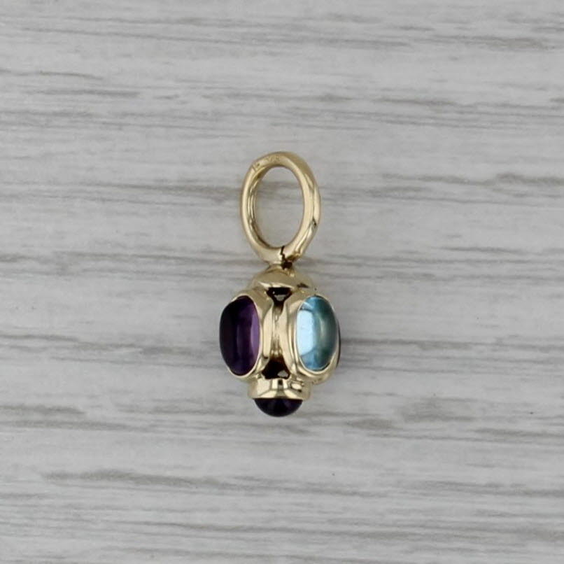 Aquamarine Amethyst Cabochon Small Drop Pendant 14k Yellow Gold Charm