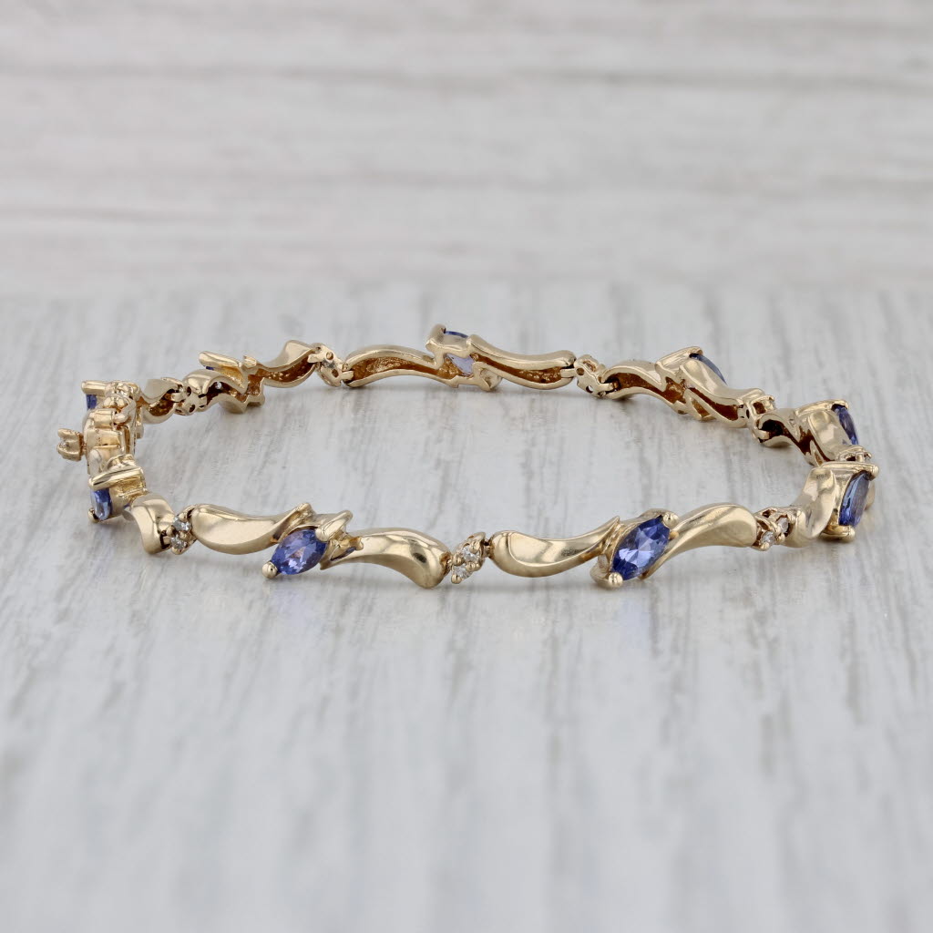 Gray 1.39ctw Tanzanite Diamond Bracelet 10k Yellow Gold 6.75"