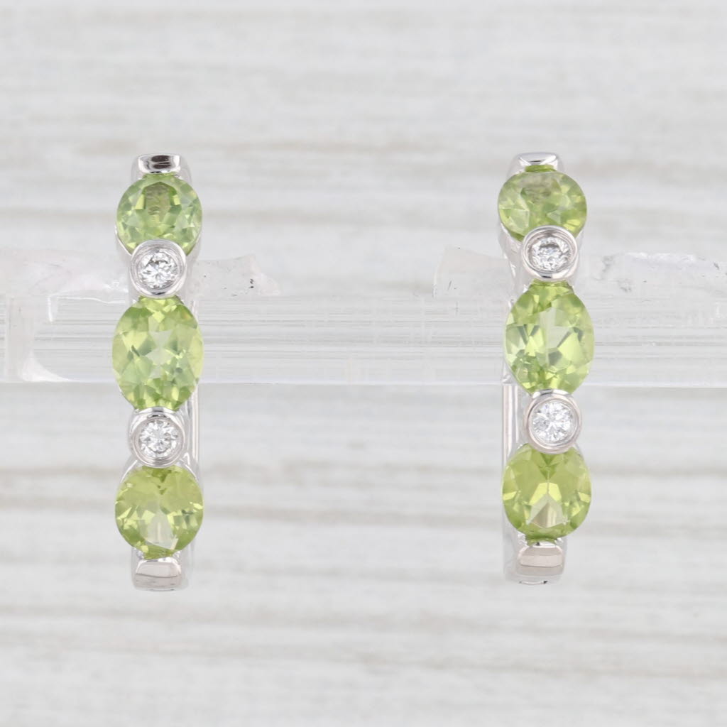 Light Gray New 2.30ctw Peridot Diamond Hoop Earrings 14k White Gold Hinged Snap Top Hoops